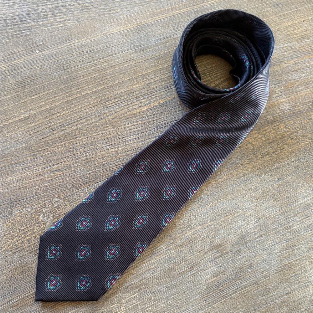 Jos. A. Bank Black, Red, and Teal Patterned Tie